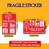 [BUY 10 + 2] STICKER FRAGILE TUMBUHAN & POKOK HIDUP MERAH/ RED LIVE PLANT FRAGILE LOGISTICS (7.9CM X