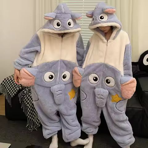 Kigurumi Adults Winter Sleepwear Women Men Pajamas Animal Onesie Thicken Couples Pijamas Cartoon Nig