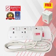 3Way 2Meter Extension Socket + FREE 3Way 3Pin Adapter