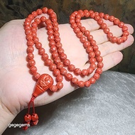 Gegegems purest natural Cinnabar 108 mala necklace (6.6mm Lotus 7.5mm Tang Balang and 22mm Pi Xiu hu