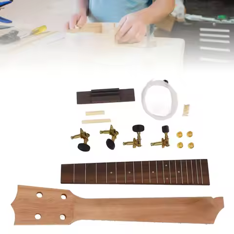 Ukulele Neck Fretboard Replacement Kit Neck String Knobs Bridge Rosewood Fingerboard Set for 23 Inch