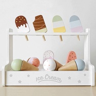 Wooden Play House Kitchen Toy Pretend Play Ice Cream Fruit Barbecue Set Mini Food Education Kids Toy