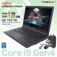 โน๊ตบุ๊ค Fujitsu LifeBook A744 Core i5 Gen4 /RAM 8GB /SSD 128GB /จอ 15.6” /Webcam /WiFi /DVD-Rom /HDMI สภาพดี Used By Artechsolution