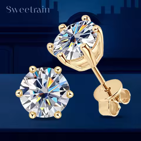 0.5-3CT Moissanite Stud Earrings for Women Men 18K Yellow Gold Plated Orginal 925 Silver Lab Diamond