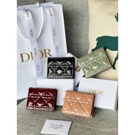 Dior Two-fold Short Wallet Black Sheepskin Genuine Leather Women's Wallet Diamond Bag