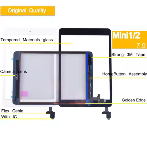 10Pcs/Lot For Ipad Mini 1 Touch Screen Digitizer Panel for ipad Mini A1455 A1454 A1432 Front Glass S