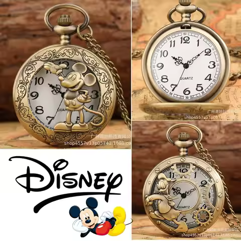 Disney Mickey Mouse Pocket Watch Cartoon Clock Donald Vintage Creative Boys Girls Anime Fashion Pend