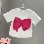【220G 100%Cotton 】DUDU [Bow Short-Sleeved Top]Girls Trendy Children Summer 2026 New Style Fashionabl