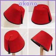 OKONO Tarboosh Fez Hat, Felt Breathable Fez Cap, Traditional Round Red Color Moroccan Hat Universal