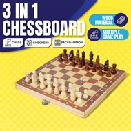 3 in 1 Chess Board Set Premium Wooden & Magnetic Folding Potable Chess Board Chess Set Tournament Si