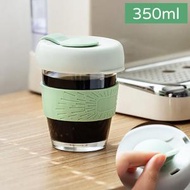 日本暢銷 - 環保玻璃隨手咖啡杯便攜 自備杯 隨行杯矽膠隨帶蓋水杯 350ML 水杯