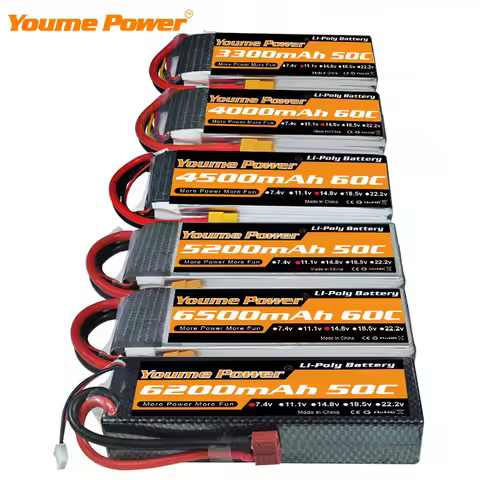 Youme 2S 3S 4S 6S lipo battery 11.1V 14.8V 22.2v 3300mah 4500mah 5200mah 6500mah RC Battery with XT6