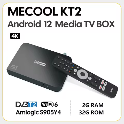 MECOOL KT2 DVB-T2 TV Box Official Authorization Android 12 H.265 Amlogic S905Y4-B 4K BT5.0 G2100M 2.