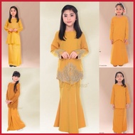 🌹BAJU KURUNG BUDAK WARNA GOLD 🌹 Koleksi Design Baju Kurung Lace Kanak-kanak Perempuan XS -2XL Baju Raya Sedondon 2024