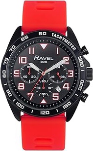 Plus - Black Chronograph Sports Watch for Men (46 mm) with Silicone Strap - 50 m Waterproof - Japane