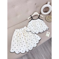 QT230 Set 2 dây chấm bi viền bèo kèm chân váy cho bé gái