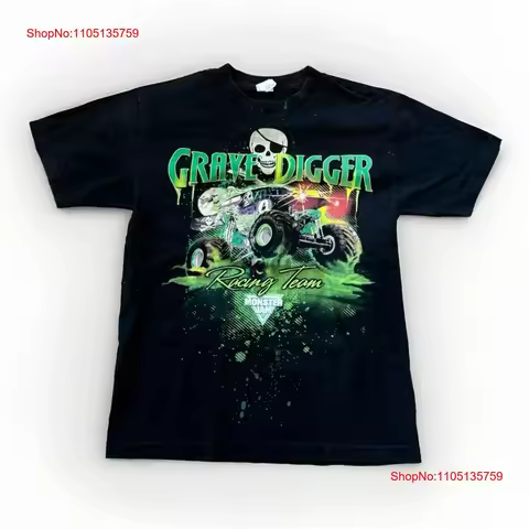 Gravedigger T Shirt Men s M Monster Jam Truck Y2k Black Cotton vintage Washed Casual Versatile Sligh