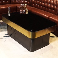 Q-8/KTV Luminous Bar Coffee Table Black Gold Stainless Steel Tempered Glass Table Sofa Deck Box Tabl