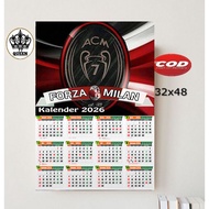 CALENDAR YEAR 2026/ CALENDAR 2026 AC MILAN THEME/ WALL CALENDAR AC MILAN POSTER WALL DISPLAY WALL CA