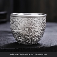 【CC shop】 Handmade Sterling Silver Teacup 999 Silver Master Cup Ceramic Dragon and Phoenix Pair Cup