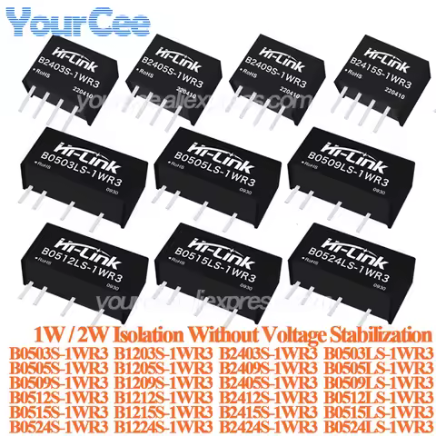 5PCS/1PC 1W 2W DC-DC Isolated Power Module 24V/12V/5V to 24V/12V/9V/5V/3.3V B2403S B2424S B1205S B05