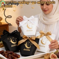 Gold Foil Eid Gift Bag | Islamic Crescent Moon & Stars Design, Ramadan Cardstock Packaging with Sati