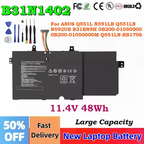 11.4V 48Wh B31N1402 Laptop Battery For ASUS Q551L N591LB Q551LN N592UB B31BN9H 0B200-01050000 0B200-