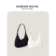 Niche Ins Bag Female 2022 Korean Style New Square Plaid Nylon Cloth Pleated Shoulder Underarm Bag Small Clutch