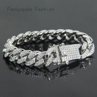 Fancyqube 12มม.ไมอามี่ Curb สร้อยข้อมือคิวบาสำหรับชายทองเงินฮิปฮอป Iced Out ติดพลอยเทียม CZ Rapper ส