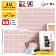 Pink Checker 3D Tiles Sticker Kitchen Bathroom Wall Tiles Sticker Self Adhesive Backsplash Clever Mo