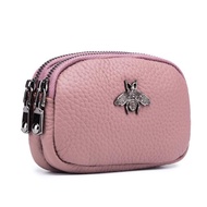 100 Genuine Leather Coin Purse Women Small Coin Wallet Hot Bee Decoration Double Zipper Change Purse