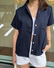 短袖亞麻襯衫，100% 純麻。