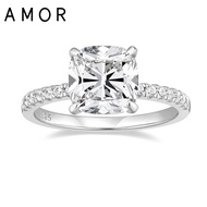 AMOR 3.5CT 925 Sterling Silver Rings Cushion Cut Cubic Zirconia CZ Engagement Rings Wedding Bands fo