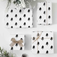 JarThenaAMCS Christmas Tree Wrapping Paper -Mini Roll- 17in x 32.8Ft White Black Xmas Tree Patterned