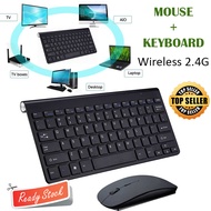 Wireless Keyboard + Mouse Combo 2.4G Satu Set Lengkap Papan Ketik Key Board Kibor Kibord PC USB Kibo