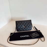 Chanel香奈兒 黑金荔枝皮woc 發財包