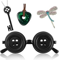 4 Pcs Accessories Fit for Coraline Cosplay Costume, Button Eyes Glasses, Key Necklace, Hair Clip, Gr