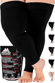 Mojo Compression Socks - 20-30mmHg Graduated Support Thigh-Hi Leg Sleeves with Grip Top - 10 Sizes, 