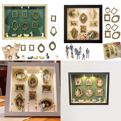 Creative DIY Memory Display Box Kit Build Your Mini Museum with Figurines Gold Frame Photo for Anniv