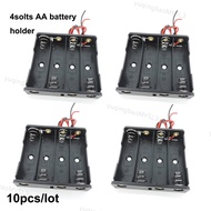 10pcs Black Plastic 4-Slot AA 4 port 4x1.5v Battery Storage Box Case DIY Batteries Clip Holder Conta