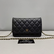 Chanel香奈兒 黑金牛皮荔枝紋WOC 鏈條包