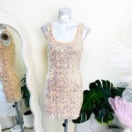 Size S-M Forever21 Brand Authentic 1 Dress Shiny Scales Work Cream Color Metallic Suitable For Weari