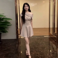 Dear Bird | Pure Color French Style A-Line Mini Dress Womens Summer Slim Fit Waist Cinched Short Ski