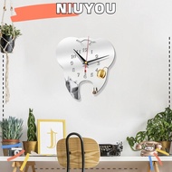 NIUYOU Hanging Clock, Personality Creative Teeth Mirror Wall Clock, TV Backdrop Wall Stickers Home Decor Modern Mirror Clock