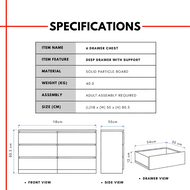 EsseHome 6 Layer Chest Drawer Papan Tebal Almari Laci Almari Baju 6 Laci