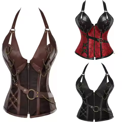 Adult Medieval Viking Pirate Costume Women Gothic Knight Corset Halloween Cosplay Steampunk Leathter