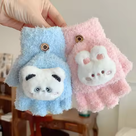 Stretchy Elastic Cartoon Knitted Gloves Kids 7-15 Years Warm Thickened Anti-Slip Unisex Cute Dinosau