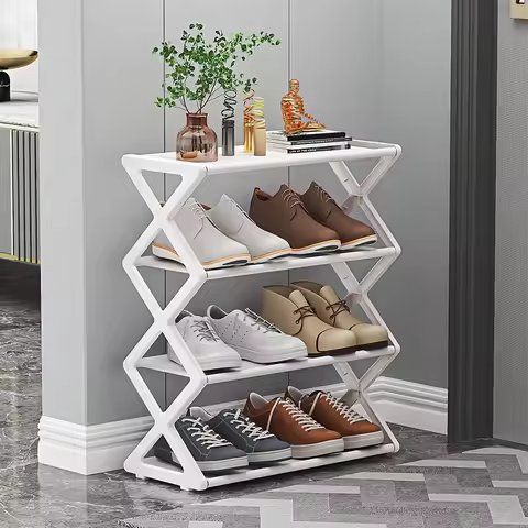 4-Tier Plastic Shoe Rack - Space-Saving, Easy Assembly, Durable Design | Suitable for Entryway and B