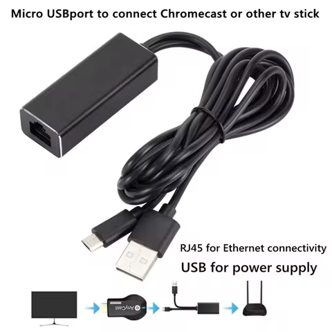 Fire TV Stick Ethernet Adapter Micro USB to RJ45 LAN Port Network Card with 3FT USB Power Supply Cab