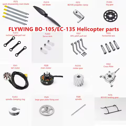 FLYWING BO-105/EC-135 RC Helicopter Spare Parts Blade Motor gear Servo Arm pull rod main shaft cross